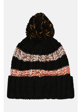 French Connection Women Stripe Knitted Beanie Hat, Black Combo  - Image 2