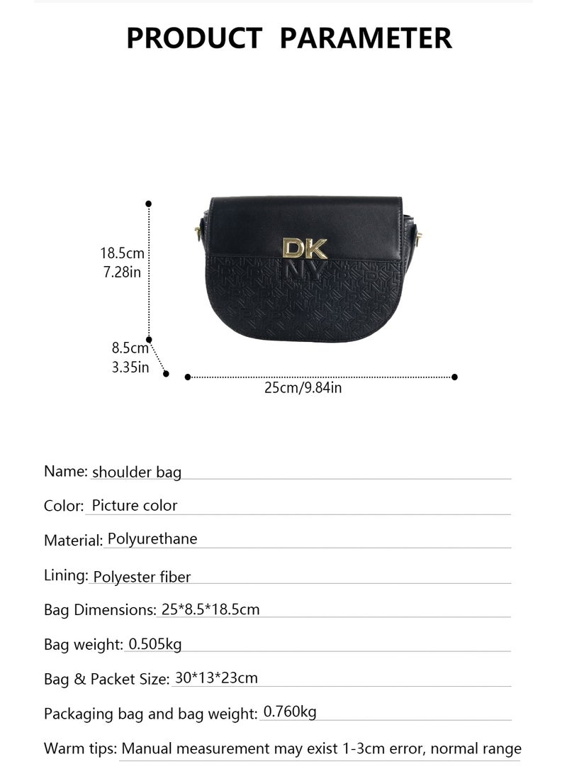 Donna Karan 2026 New Design Ready Stock Women Vintage Saddle Shoulder Bag Monogram Embossed Pattern Inspired PU Leather Magnetic Flap Ladies Convertible Crossbody Handbag For Daily Office Evening Party - Image 4