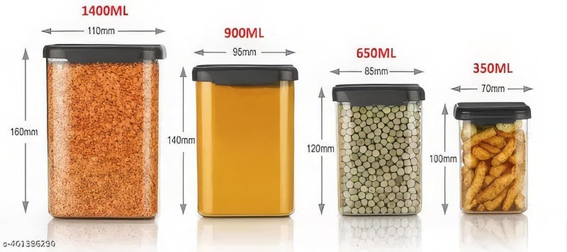KWER Air Tight Containers For Kitchen Storage Set, BPA Container For Kitchen Storage Set, Kitchen Organizer And Kitchen Accessories Items & Storage (350ml+650ml+950ml+1400ml)(Set Of 16) - Image 2