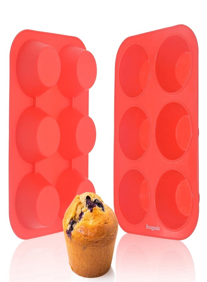 Bongpuda Silicone Large Muffin Pan 2 Pack,6 Cup Large Silicone Cupcake Pan,Non-Stick Jumbo Muffin Pans,Food Grade Cupcake Molds,Perfect for Egg Muffin,Big Cupcake - Image 1