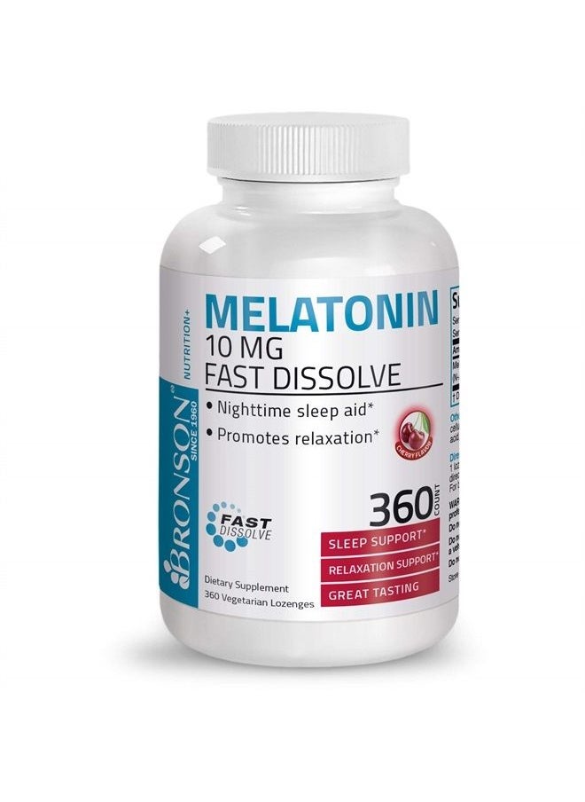 Melatonin 10mg Fast Dissolve Cherry Flavored Tablets Vegetarian Chewable Lozenges, 360 Count