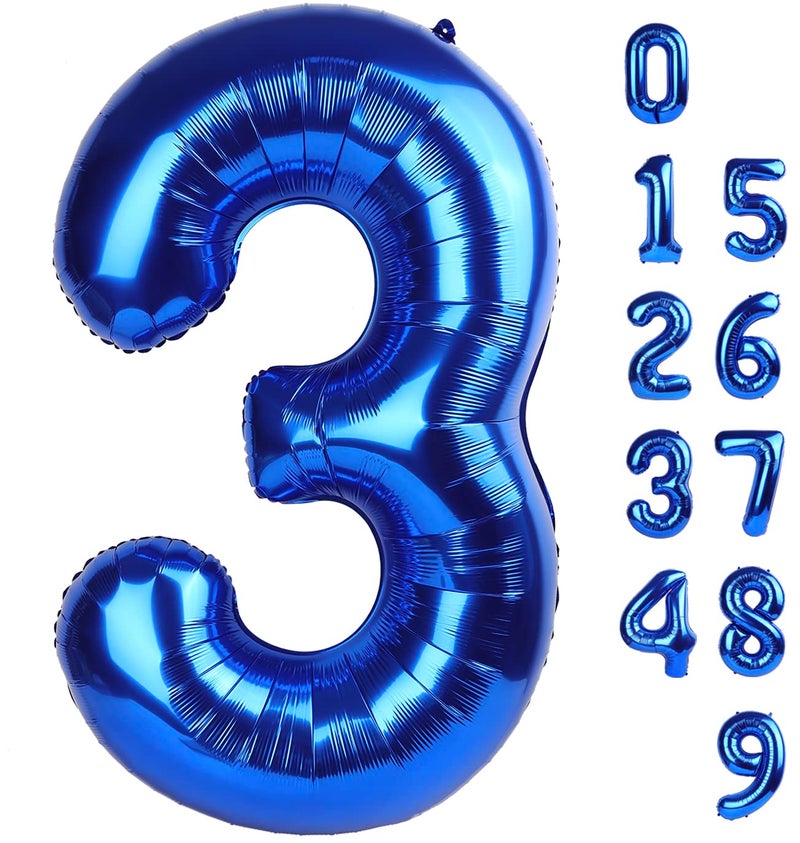 Mluchee Number 3 Balloons 40 Inch Navy Blue Numbers Balloon for Three Year Old Birthday Decor, 3rd 13 30 31 Birthday Party Supplier - Image 1
