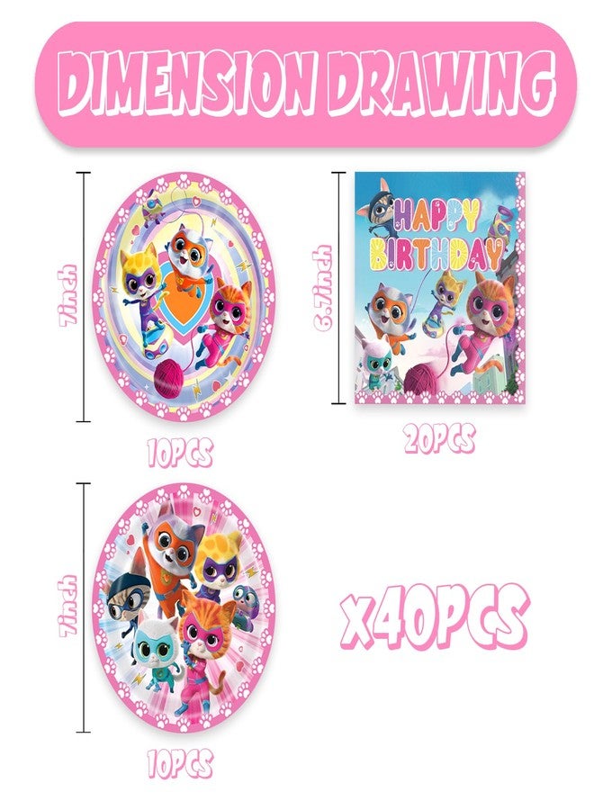 MUSNOW 40Pack Super Kitties Party Supplies include 20 plates, 20 napkins for the Super Kitties Party Decoration Plates - Image 2