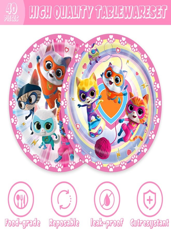 MUSNOW 40Pack Super Kitties Party Supplies include 20 plates, 20 napkins for the Super Kitties Party Decoration Plates - Image 3