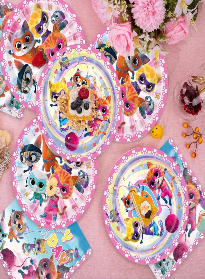 MUSNOW 40Pack Super Kitties Party Supplies include 20 plates, 20 napkins for the Super Kitties Party Decoration Plates - Image 5