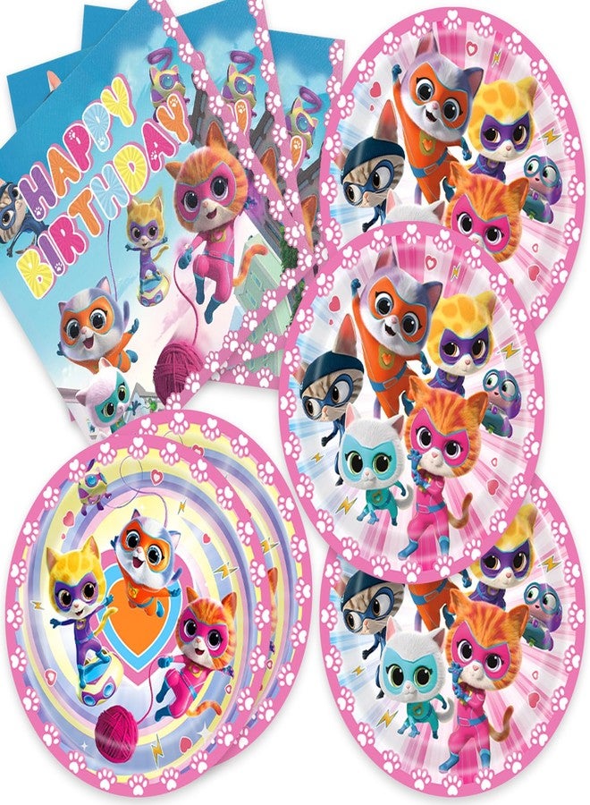 MUSNOW 40Pack Super Kitties Party Supplies include 20 plates, 20 napkins for the Super Kitties Party Decoration Plates - Image 1