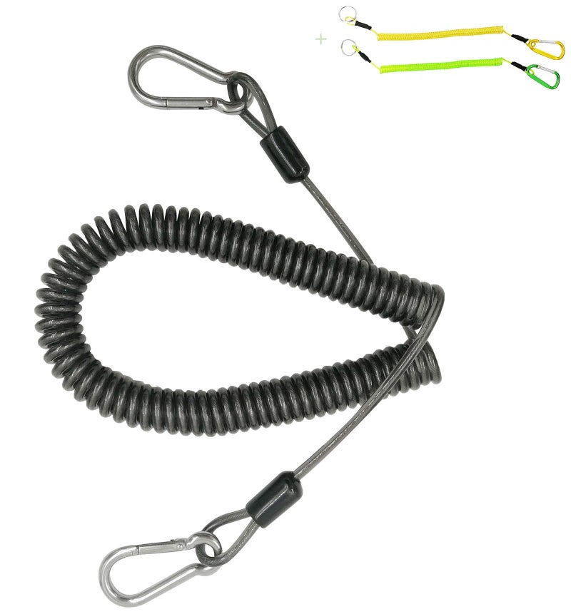 Drchoer Fishing Rod Lanyard for Trolling 10ft150LB Saltwater Rod Reel Safety Tether Retractable Fishing Tool Coil Lanyard for Deep Sea Pole Kayak Paddles Leash Black