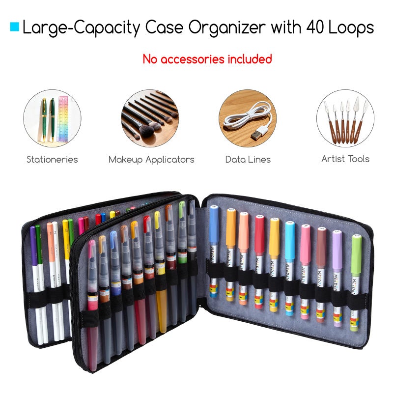 MEEDEN Pencil Marker Organizer Case: Premium PU Leather Zipper Pouch Lined with Silky Velvet - Large Capacity Pen Bag Supplies for Men & Artists â€“ Slate Gray - Image 5