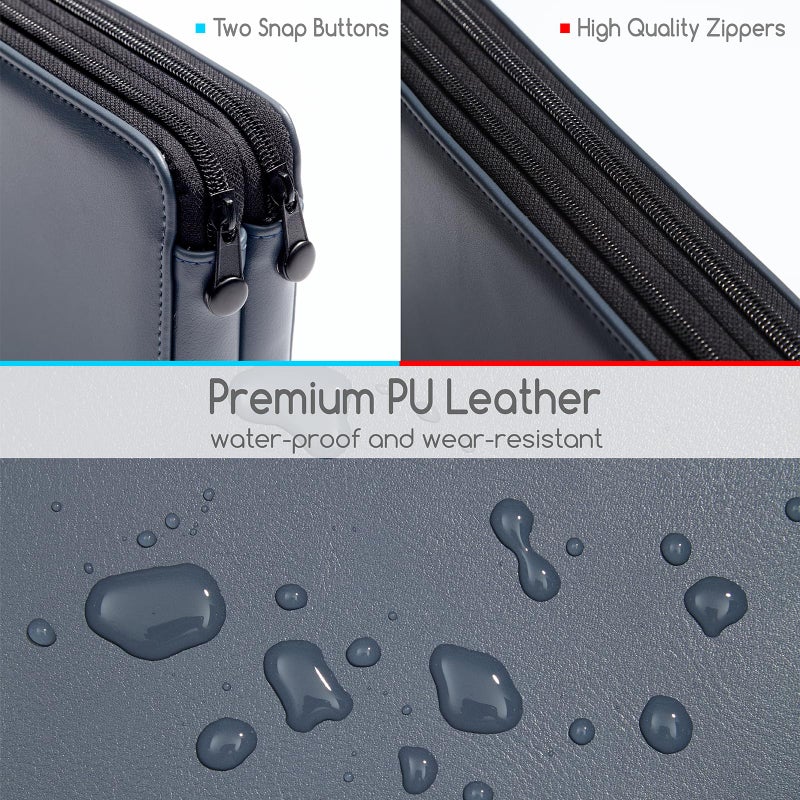 MEEDEN Pencil Marker Organizer Case: Premium PU Leather Zipper Pouch Lined with Silky Velvet - Large Capacity Pen Bag Supplies for Men & Artists â€“ Slate Gray - Image 2