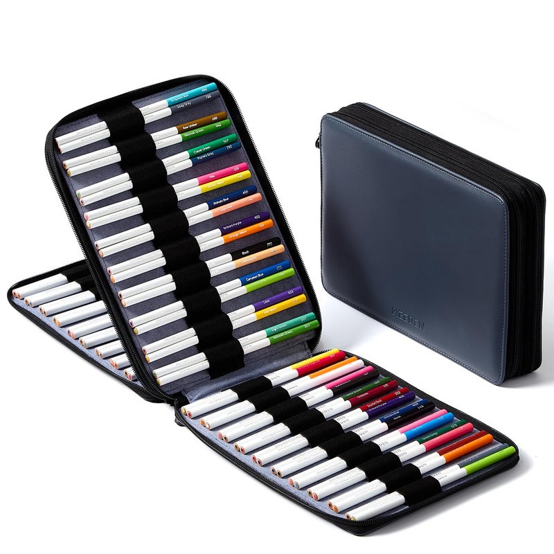 MEEDEN Pencil Marker Organizer Case: Premium PU Leather Zipper Pouch Lined with Silky Velvet - Large Capacity Pen Bag Supplies for Men & Artists â€“ Slate Gray - Image 1