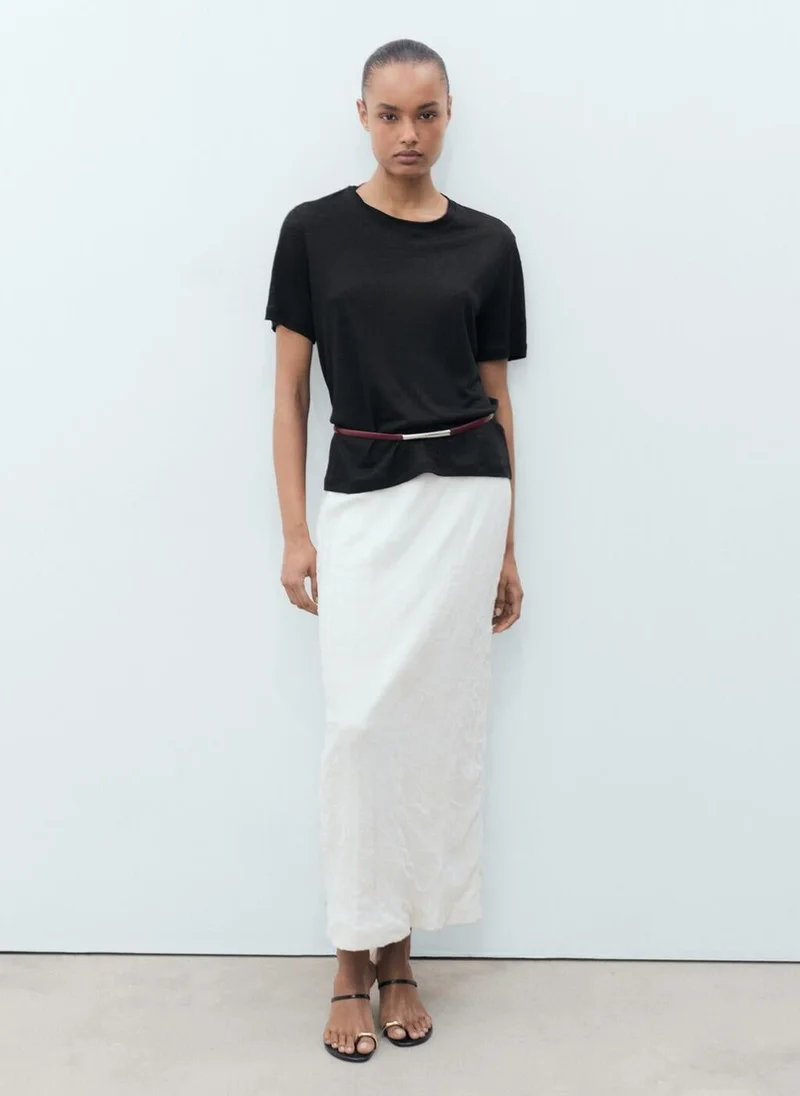 MANGO  Short-Sleeved Linen T-Shirt for Women | Best Price UAE