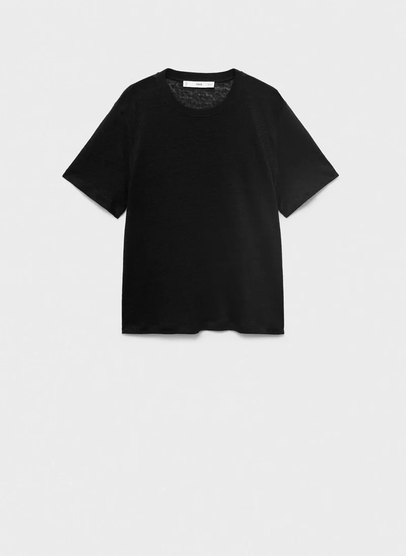 MANGO  Short-Sleeved Linen T-Shirt for Women | Best Price UAE