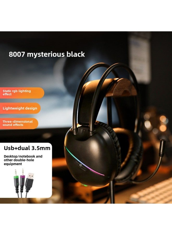 Headset Live Wired Game Desktop Computer Cat Ear Headset Electronic Competition Notebook-Color:Package 3 Plus Milk Tea Color Mouse Pad-[8007 Black] E-sports Double-headed Beam  - Image 1