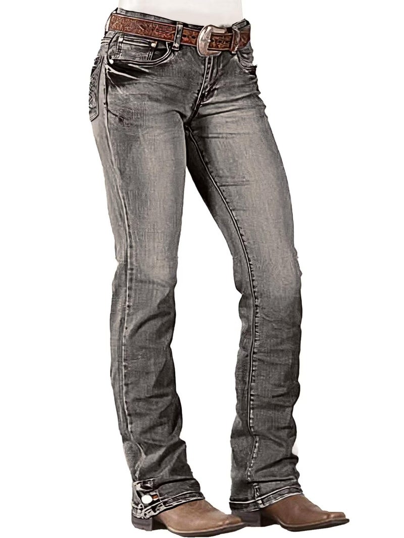 Flamingals Boot Cut Jeans for Women Mid Waist Straight Leg Jeans Trendy Jeans Denim Pants Grey M - Image 1