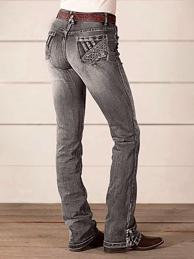 Flamingals Boot Cut Jeans for Women Mid Waist Straight Leg Jeans Trendy Jeans Denim Pants Grey M - Image 3