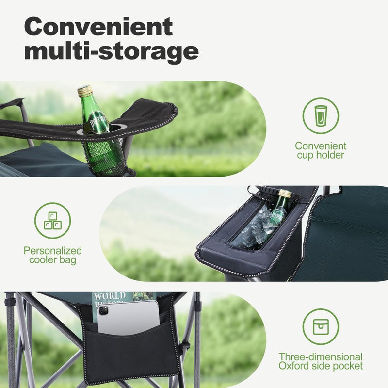 LET'S CAMP Oversized Folding Camping Chair Portable Outdoor Heavy Duty Padded Chairs Lawn Chair with Cup Holder, Storage Pocket and Cooler Bag, Supports 450LBS, for Camp, Travel, Picnic,2 Pack(Green) - Image 5