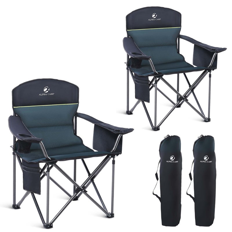 LET'S CAMP Oversized Folding Camping Chair Portable Outdoor Heavy Duty Padded Chairs Lawn Chair with Cup Holder, Storage Pocket and Cooler Bag, Supports 450LBS, for Camp, Travel, Picnic,2 Pack(Green) - Image 1