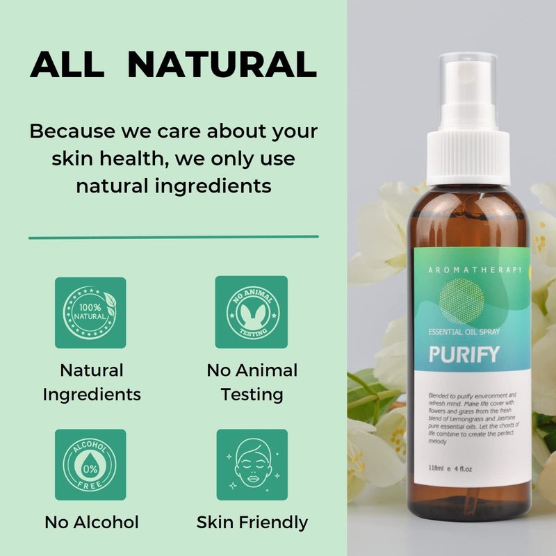 Benatu Jasmine Lemongrass Essential Oil Blend Spray for Body and Hair, Multi-Use Natural Scent Aromatherapy Room Mist for Pillow, Linen, Bedding, Fabric, Car 4 fl oz - Image 2