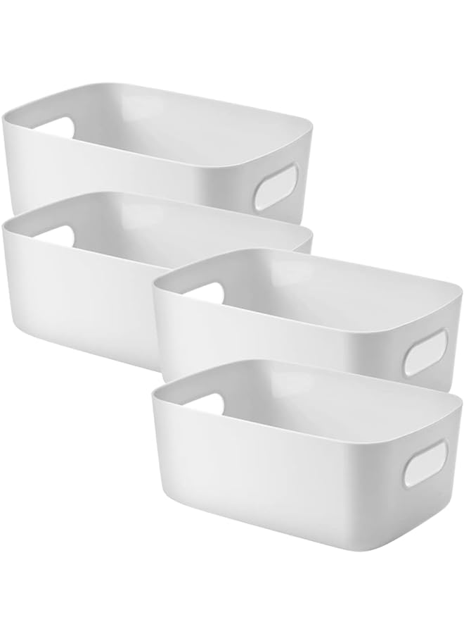 Zaboon صندوق تخزين وصندوق تخزين وسلال ألعاب وحاويات تخزين طعام لتنظيم سلة تخزين منظمة مع مقابض للمطبخ والمنزل والمكتب وخزانة الأطفال باللون الأبيض * 4 قطع/مجموعة (S:20 * 14 * 7.3 سم) - Image 1