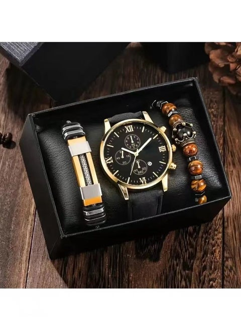 Men's Casual Analog Watch 3 Piece Set