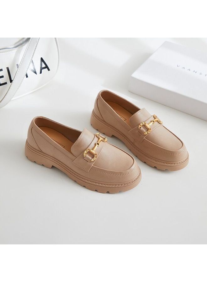 New Spring And Autumn Loafers British Style Retro Small Gold Button Pvc Slip-on Thick Bottom Loafers Retro