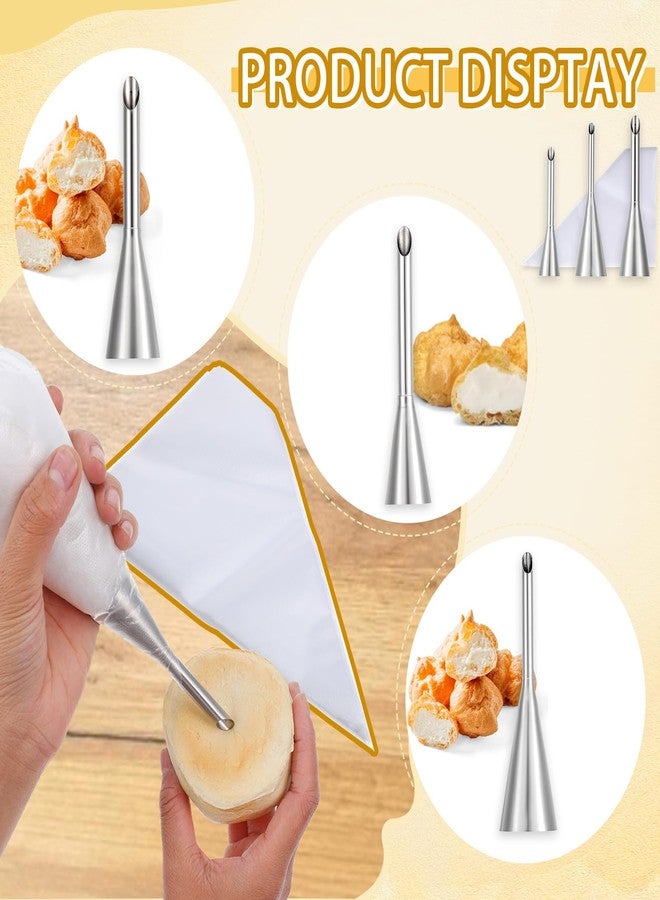 MBAIYO 3 Pcs Puff Cream Filling Piping Tips Kit, Long Piping Nozzle with 50 Disposable Bags and 1 Pcs BrushCream Filling Nozzles for Donuts Puff Eclairs Pastry Decorative - Image 5
