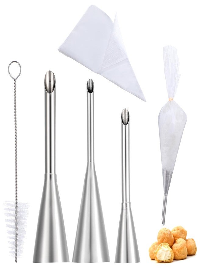 MBAIYO 3 Pcs Puff Cream Filling Piping Tips Kit, Long Piping Nozzle with 50 Disposable Bags and 1 Pcs BrushCream Filling Nozzles for Donuts Puff Eclairs Pastry Decorative - Image 1