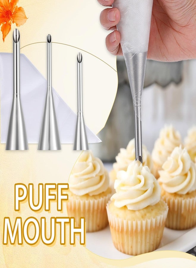 MBAIYO 3 Pcs Puff Cream Filling Piping Tips Kit, Long Piping Nozzle with 50 Disposable Bags and 1 Pcs BrushCream Filling Nozzles for Donuts Puff Eclairs Pastry Decorative - Image 4