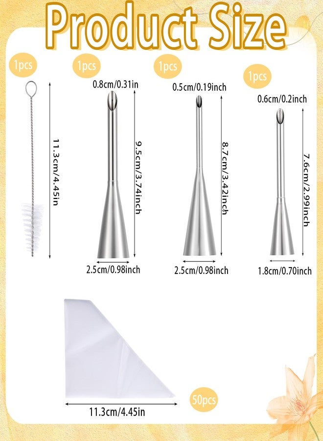 MBAIYO 3 Pcs Puff Cream Filling Piping Tips Kit, Long Piping Nozzle with 50 Disposable Bags and 1 Pcs BrushCream Filling Nozzles for Donuts Puff Eclairs Pastry Decorative - Image 2
