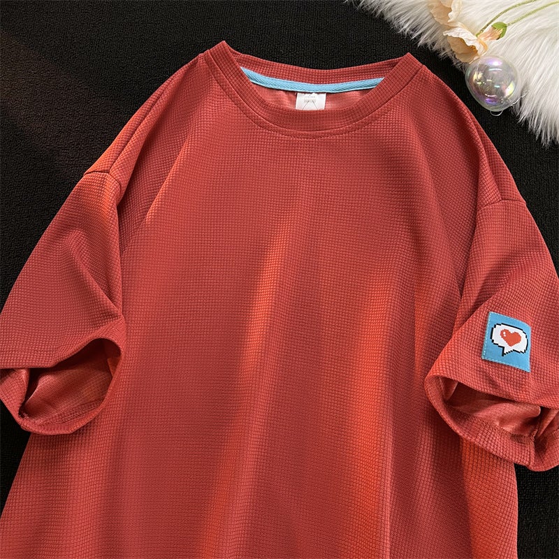 Heavy ~~~ Short-Sleeved Men'S Summer Loose Crewneck T-Shirt Trendy Label Simple Fashion Half-Sleeved Couple'S T-Shirt - Image 1