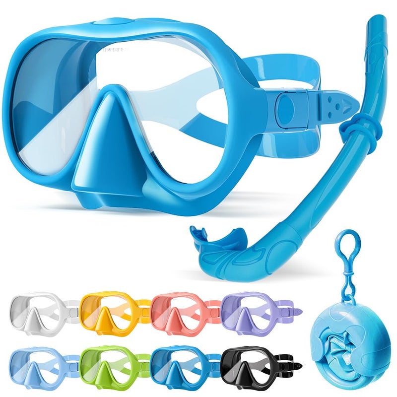 KLERICER NARUTOO Snorkel Set Adults Fashionable Macaron Colors Frameless Snorkeling Mask Ultra Wide View AntiFog Snorkel Mask Set Portable Professional Diving Snorkeling Set Dark Blue - Image 2