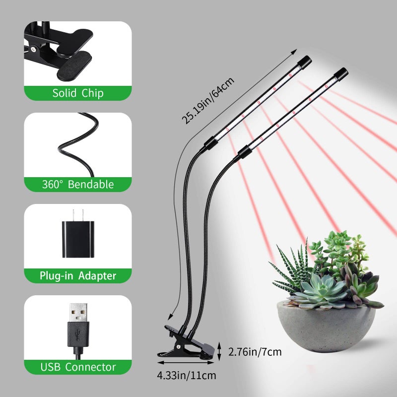 RWNTAO Grow Lights for Indoor Plants, Upgrade 84 LEDs Clip Plant Lights, Full Spectrum LED Plant Growing Lamps with Flexible Gooseneck, 3/9/12H Timer, 3 Spectral Modes, 10 Dimmable Levels (2 Head 1 pack) - Image 5