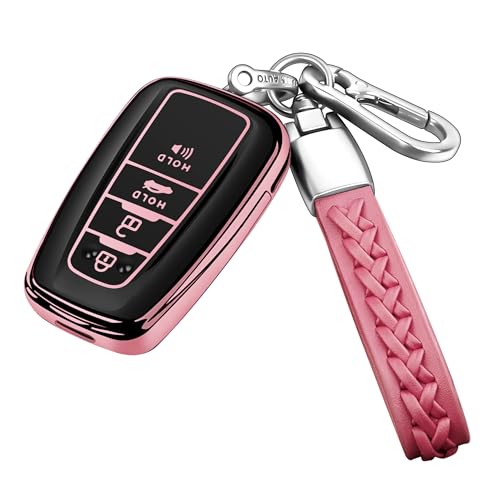 Autophone Compatible With Toyota Key Fob Cover with Keychain Soft TPU Key Shell CaseFor 20192025 Rav4 20192024 Camry 4 Runner 20202022 Highlander Corolla Prius CHR Avalon GT86 Pink