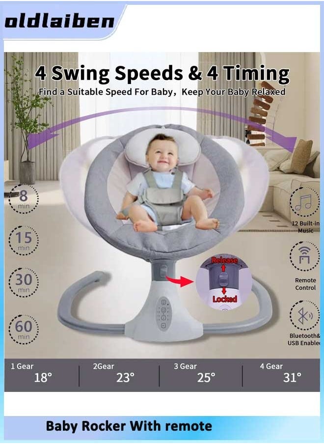 oldlaiben Baby Rocker With remote Baby Swing for Infants Bluetooth Swing with Music Speaker,3 Height Adjustments,12 Lullabies and 4 Speeds,Remote Control,Green  - Image 5