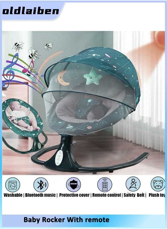oldlaiben Baby Rocker With remote Baby Swing for Infants Bluetooth Swing with Music Speaker,3 Height Adjustments,12 Lullabies and 4 Speeds,Remote Control,Green  - Image 1