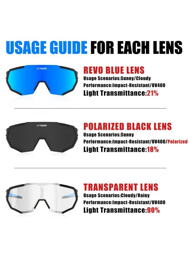 Xtiger Polarized Cycling Bike Sunglasses,Bicycle Glasses with 3 Interchangeable Lenses (Blackblue) - Image 3