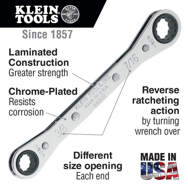 Klein Tools 68201 Ratcheting Box Wrench 3/8-Inch x 7/16-Inch with Reverse Ratcheting and Chrome Plated Finish - Image 4
