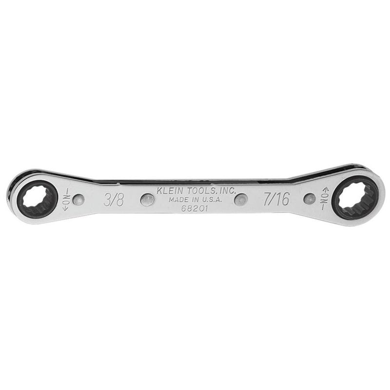 Klein Tools 68201 Ratcheting Box Wrench 3/8-Inch x 7/16-Inch with Reverse Ratcheting and Chrome Plated Finish - Image 1