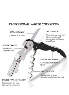 KASTWAVE Waiter Corkscrew Heavy Duty Chrome Drink Opener with Foil Cutter Professional 2 Pack Key for Bartenders and Black Bottle Opener  - Image 2