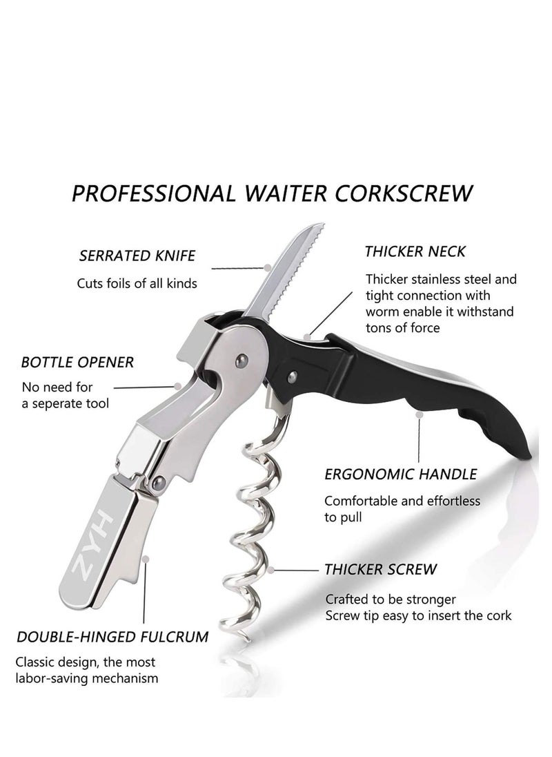 KASTWAVE Waiter Corkscrew Heavy Duty Chrome Drink Opener with Foil Cutter Professional 2 Pack Key for Bartenders and Black Bottle Opener  - Image 2