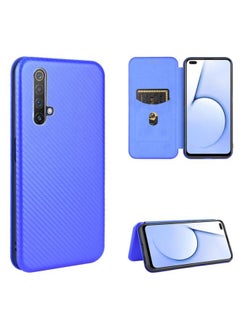 HuHa Case Cover For Realme X50 / X50 5G Carbon Fiber Texture Horizontal Flip TPU + PC + PU Leather Case with Card Slot Blue 