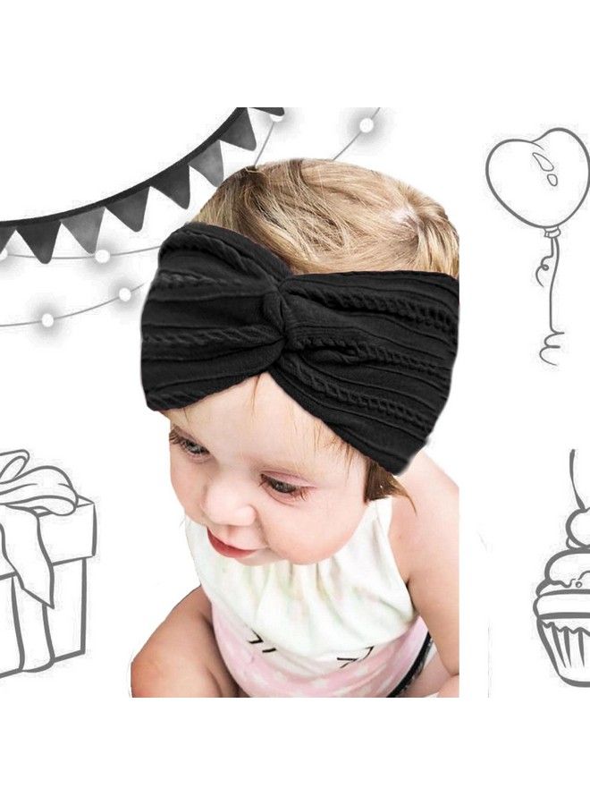 Syga Newborn Infant Baby Girls Soft Nylon Bowknot Tie Headbands Hairbands Fashion Hair Accessories Knotted Headband Toddlers Kids (Black) - Image 5