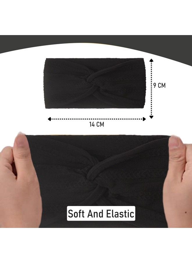 Syga Newborn Infant Baby Girls Soft Nylon Bowknot Tie Headbands Hairbands Fashion Hair Accessories Knotted Headband Toddlers Kids (Black) - Image 3