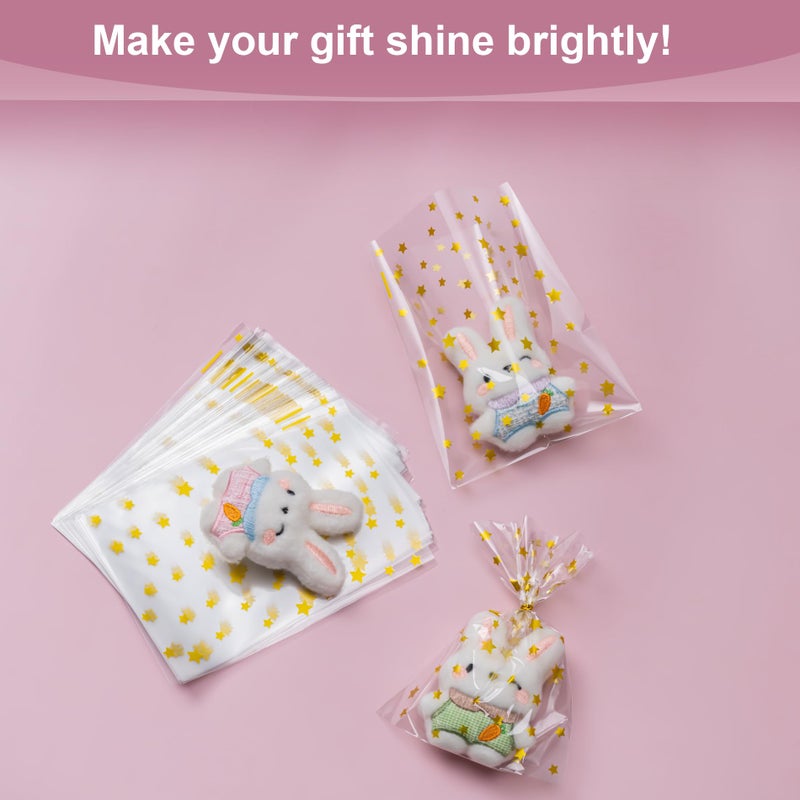 Aegero 120 Pack Star Printed 5"X 7" Gift Wrap Cello Cellophane Treat Bags,Gift Candy Goodies Bags with 140 Pcs Twists for Valentine,Birthday,Bakery,Wedding,Gift Cookie Snack Packing,Party Favor Supplies(Silver Star) - Image 4