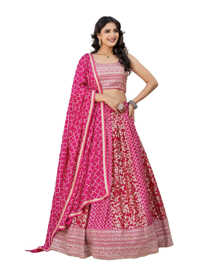 TRENDMALLS Women's Art Silk Golden Sequin Embroidery work Lehenga Choli with Dupatta (L275-Pink) SemiStitch - Image 1