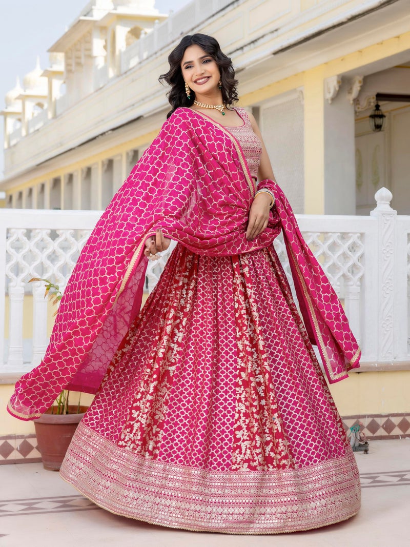 TRENDMALLS Women's Art Silk Golden Sequin Embroidery work Lehenga Choli with Dupatta (L275-Pink) SemiStitch - Image 3