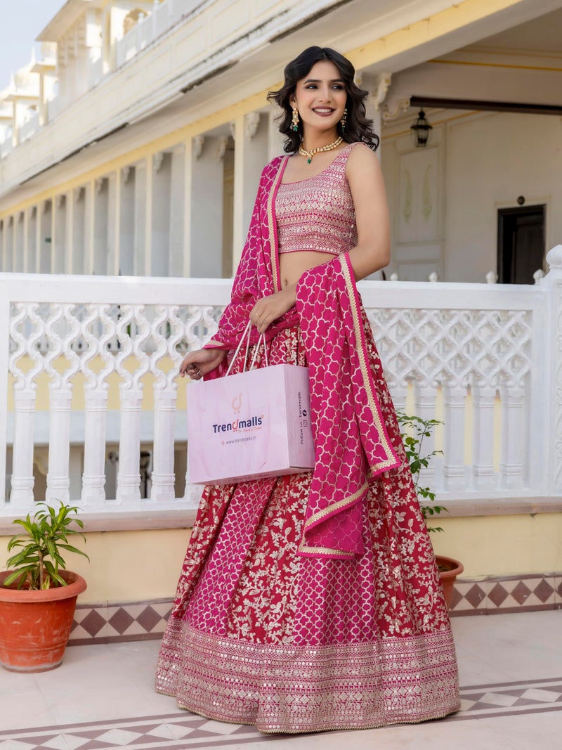 TRENDMALLS Women's Art Silk Golden Sequin Embroidery work Lehenga Choli with Dupatta (L275-Pink) SemiStitch - Image 5