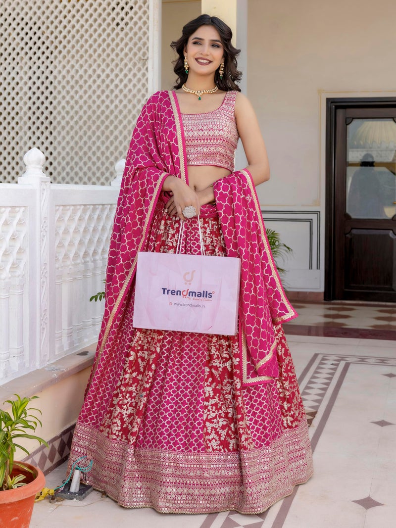 TRENDMALLS Women's Art Silk Golden Sequin Embroidery work Lehenga Choli with Dupatta (L275-Pink) SemiStitch - Image 4