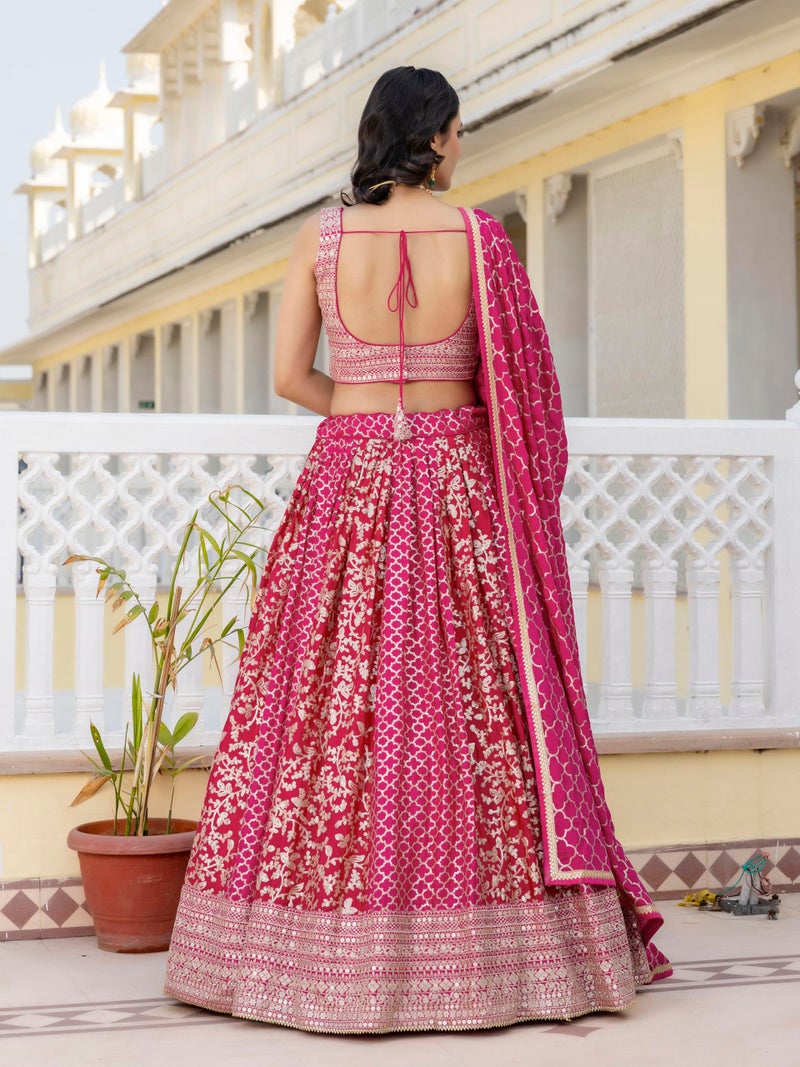 TRENDMALLS Women's Art Silk Golden Sequin Embroidery work Lehenga Choli with Dupatta (L275-Pink) SemiStitch - Image 2