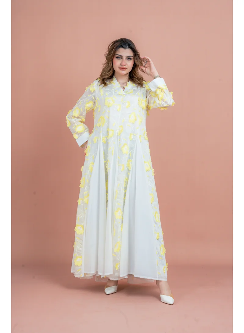 IKKXA Floral Aura Embroidered Jalabiya IK048 Yellow
